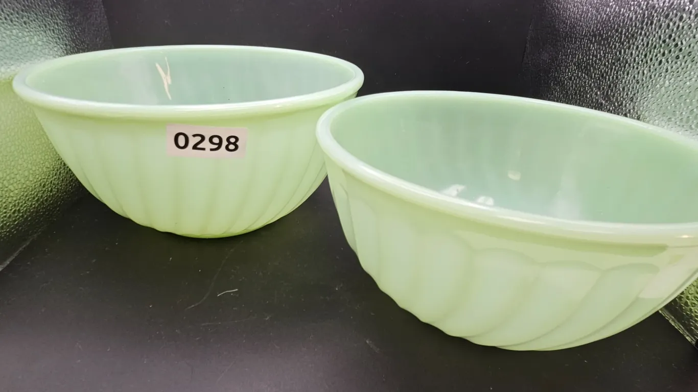 Fire-King Jade-ite Swirl Mixing Bowls