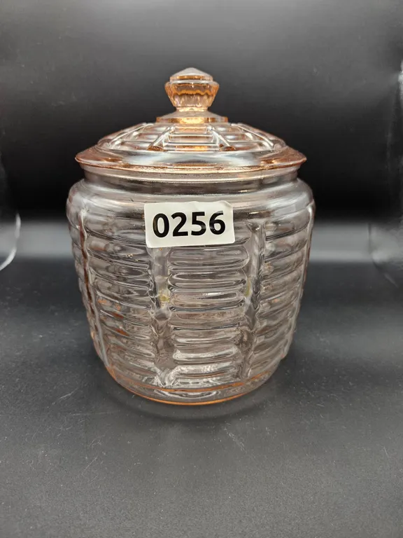 Pink Depression Glass Ribbed Jar with Lid