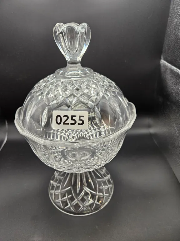 Footed Cut Glass Candy Dish with Lid