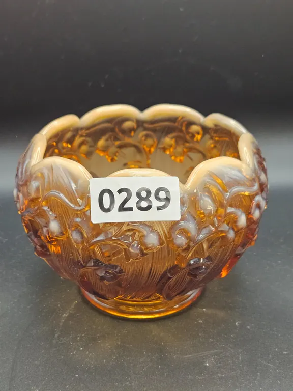 Amber Pressed Glass Floral Bowl