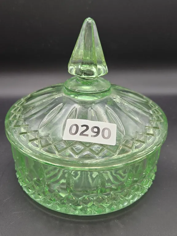 Green Uranium Glass Lidded Dish