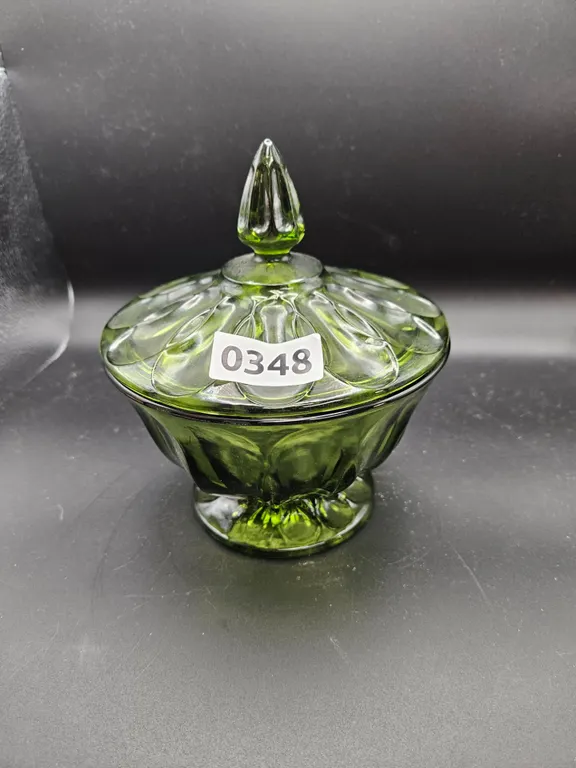 Green Glass Covered Candy Dish
