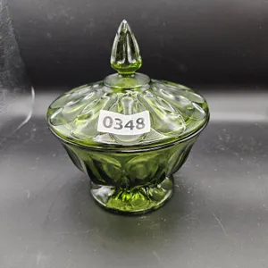 Green Glass Covered Candy Dish