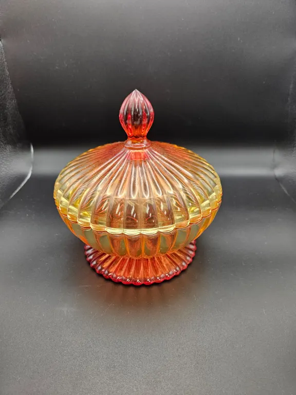 Amberina Ribbed Candy Dish with Lid
