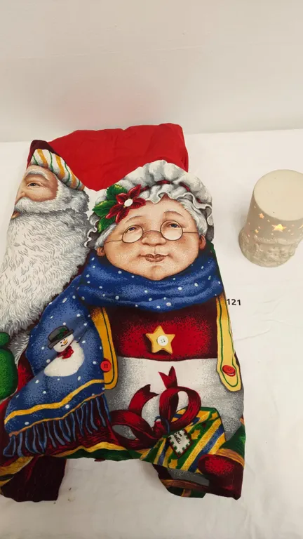 Christmas Santa and Mrs. Claus Wall Hanging and Ceramic Nativity Light