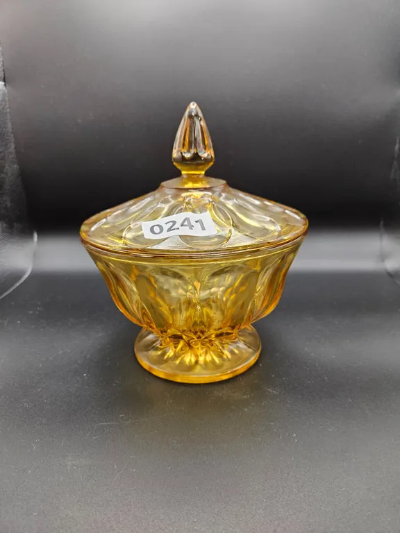 Amber Pressed Glass Lidded Candy Dish