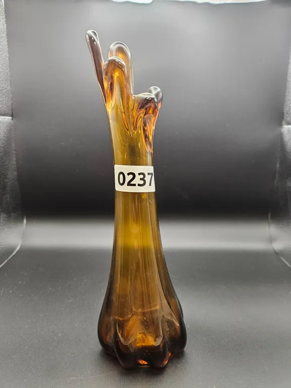 Amber Art Glass Ruffled Vase