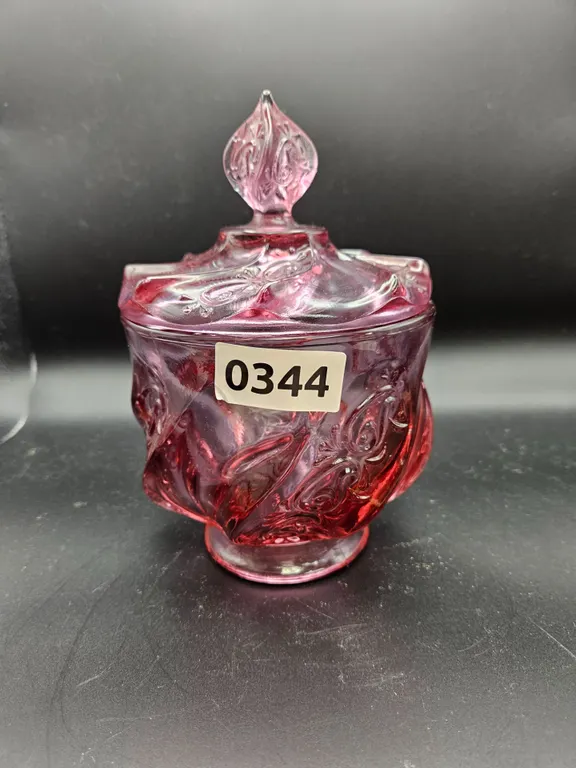 Cranberry Art Glass Covered Candy Dish