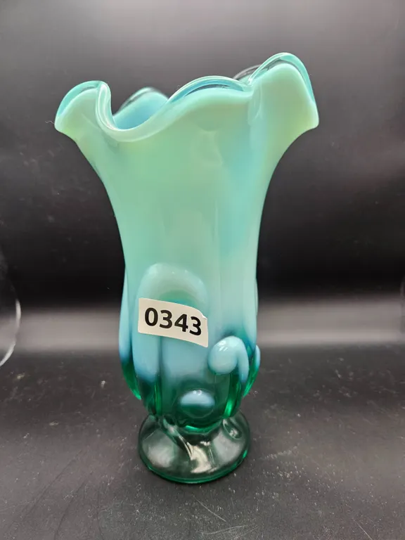 Blue and Green Swirl Art Glass Vase
