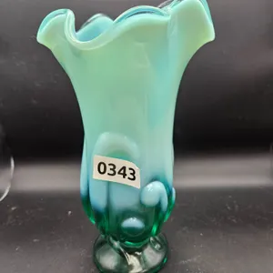 Blue and Green Swirl Art Glass Vase