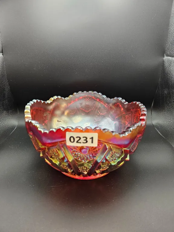 Red Iridescent Carnival Glass Bowl