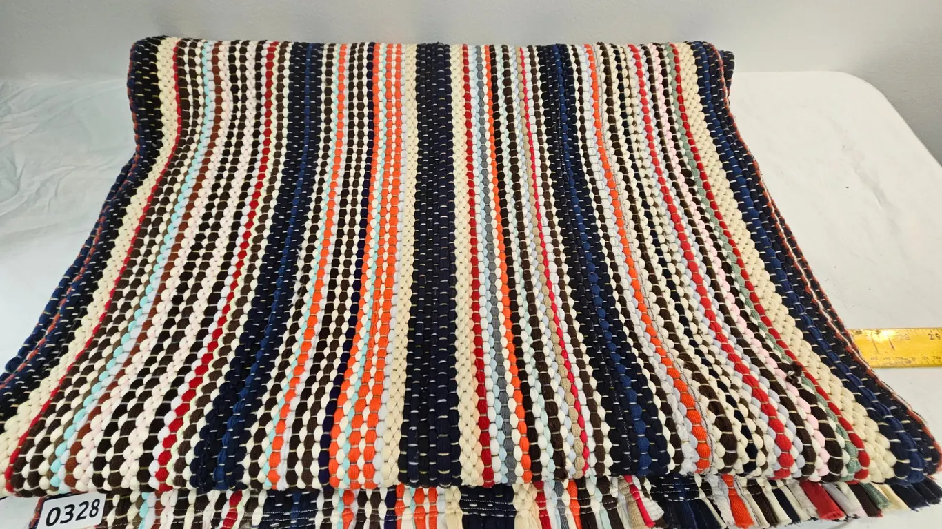 Woven Multi-Color Striped Rag Rug Runner