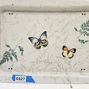 Vintage Metal Serving Tray with Butterflies