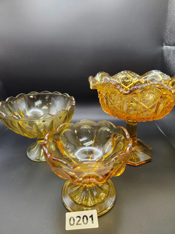 Amber Glass Pedestal Dessert Bowls Lot of 3