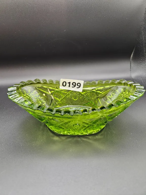 Green Pressed Glass Scalloped Bowl