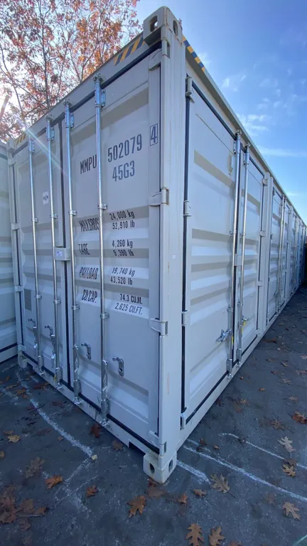 GREY 40' 52,910 LB MAX CAPACITY INDUSTRIAL TRANSPORT CONTAINER WITH 4 DUAL SWING SIDE DOORS DUAL