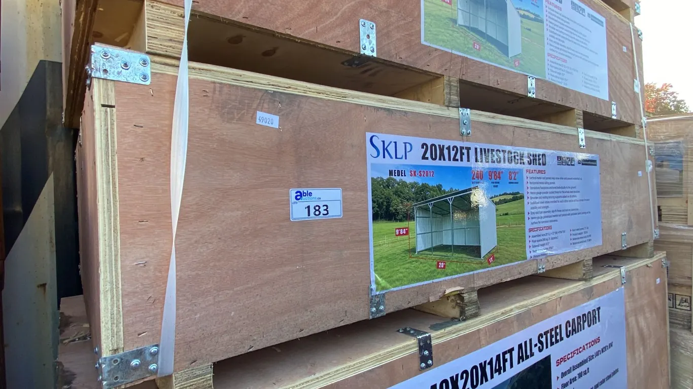 SKLP SK-S2012, 20' X 12' PORTABLE LIVESTOCK SHELTER/STORAGE SHED *IN WOODEN CRATE*