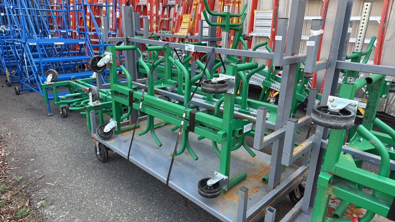 GREY METAL MOBILE STACK RACK OF 2 GREENLEE 668 CONDUIT AND PIPE RACKS