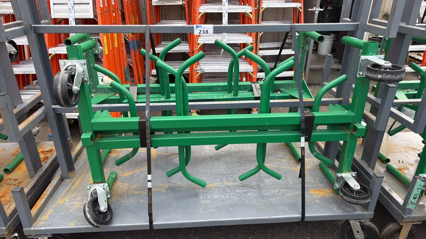 GREY METAL MOBILE STACK RACK OF 2 GREENLEE 668 CONDUIT AND PIPE RACKS