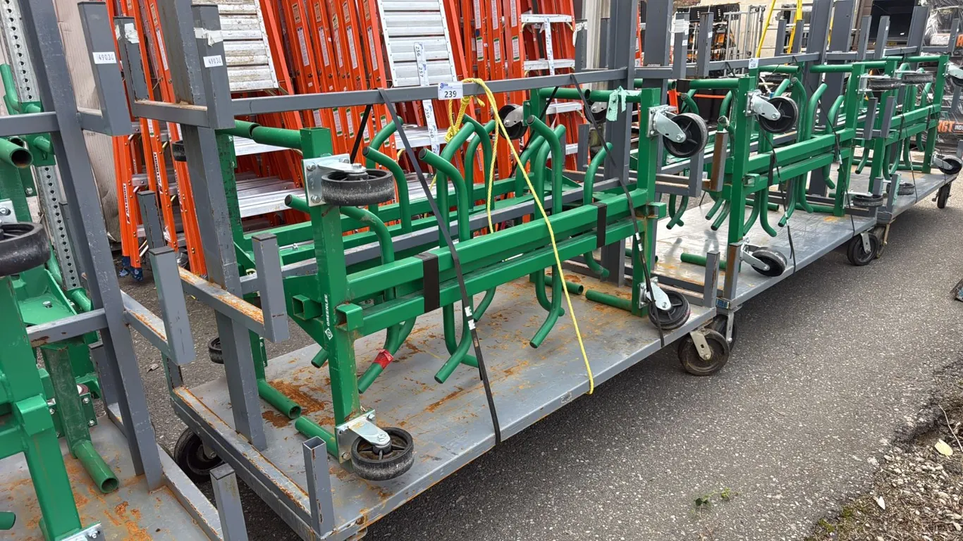 GREY METAL MOBILE STACK RACK OF 2 GREENLEE 668 CONDUIT AND PIPE RACKS