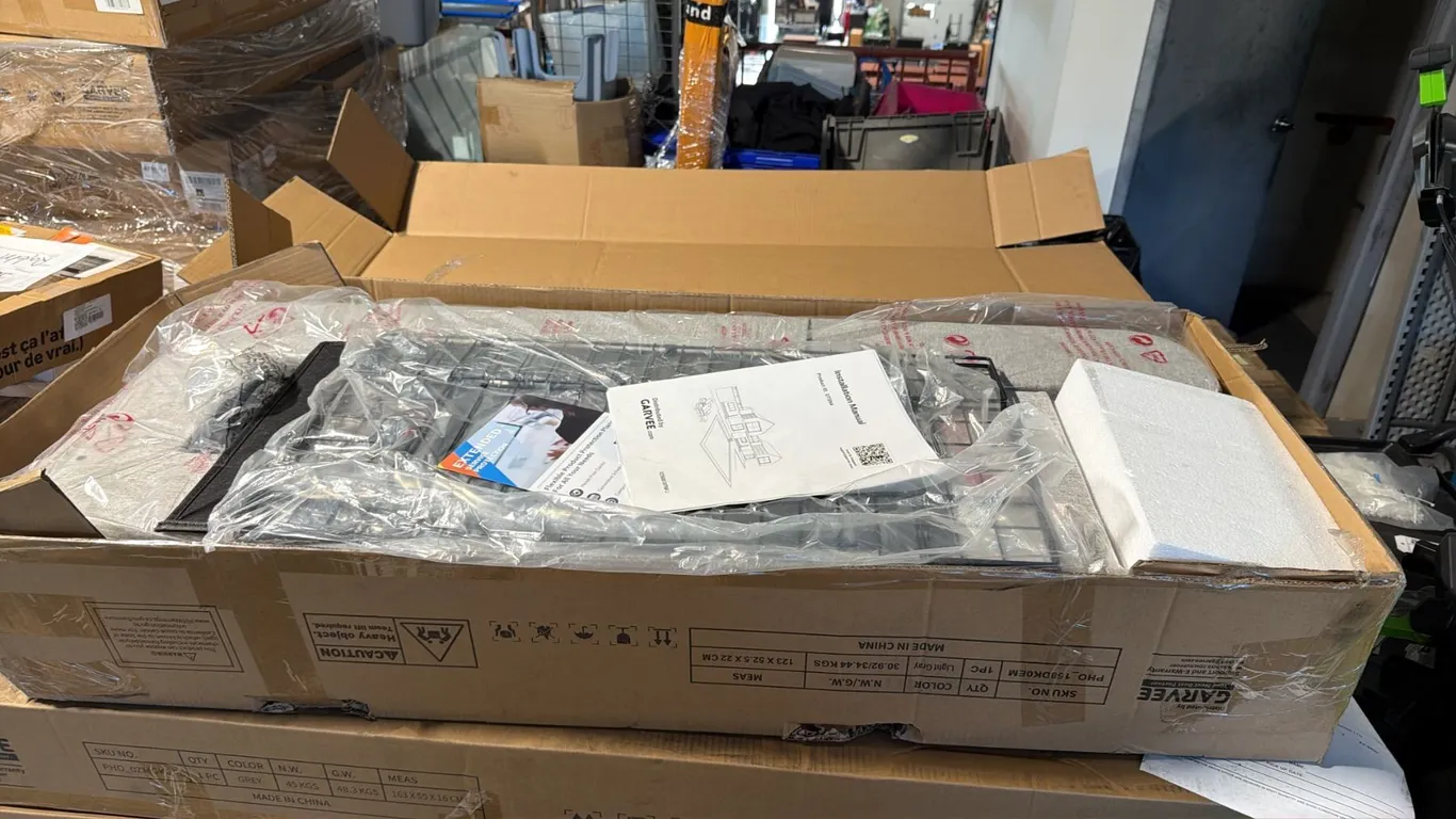GARVEE QUEEN SIZE UPHOLSTERED PLATFORM BED FRAME DARK GREY 4 STORAGE DRAWERS HEADBOARD *IN BOX