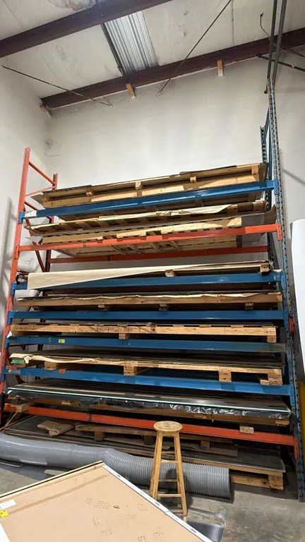 LARGE LOT OF ALUMINUM & STEEL SHEETS INCLUDING PALLET RACKING *MUST TAKE ALL*