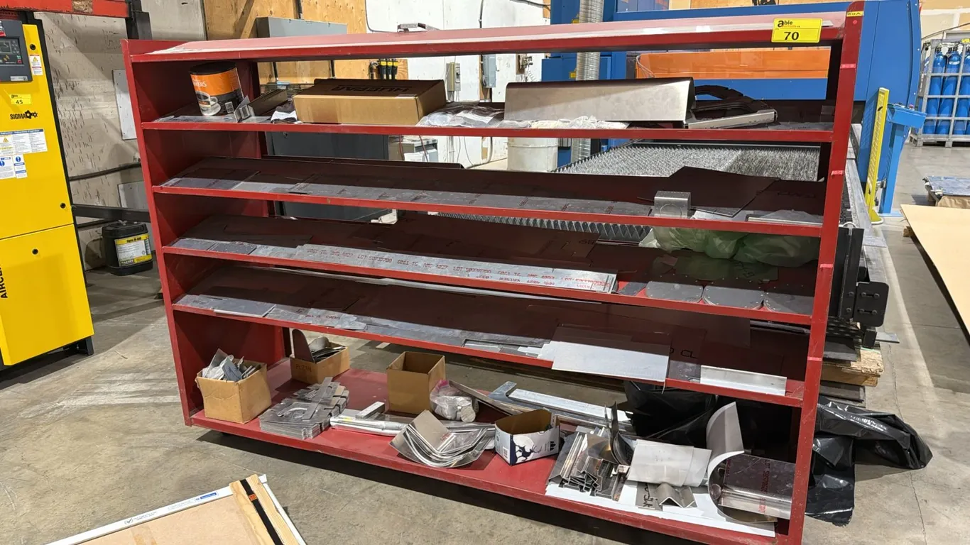 PORTABLE 6-TIER METAL RACK WITH ASSORTED ALUMINUM & STEEL CONTENTS 90IN X 25IN X 62IN