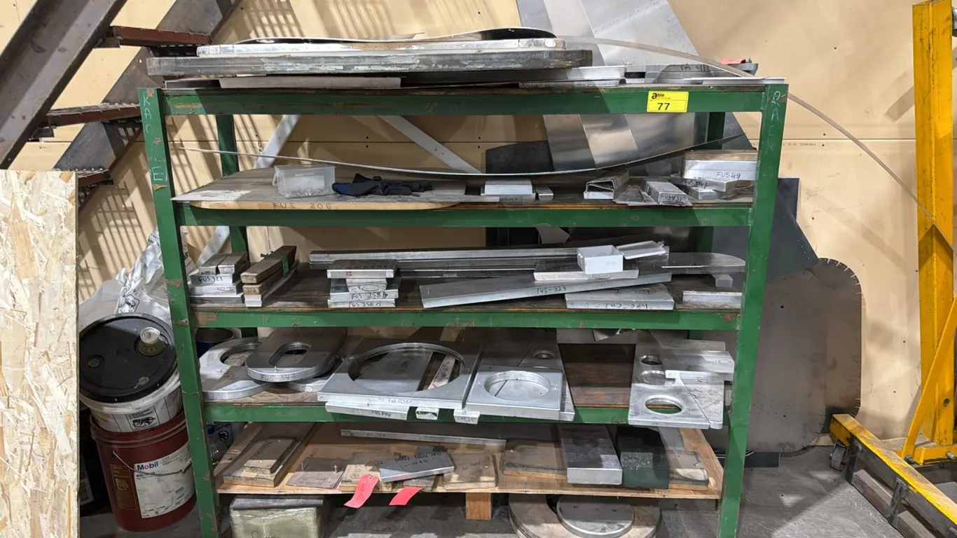 STEEL SHELVING UNIT WITH ASSORTED ALUMINUM CONTENTS APPROX 56IN X 20IN X 57IN *MUST TAKE ALL*