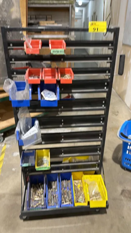 PORTABLE METAL RACK WITH ASSORTED RIVETS, WASHERS, BOLTS & NUTS CONTENTS