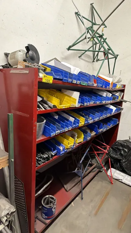 PORTABLE METAL SHELVING UNIT WITH ASSORTED FABRICATED METAL PARTS CONTENTS *MUST TAKE ALL*
