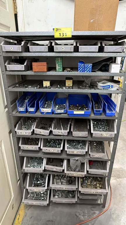 10-TIER METAL SHELVING UNIT WITH ASSORTED HARDWARE CONTENTS