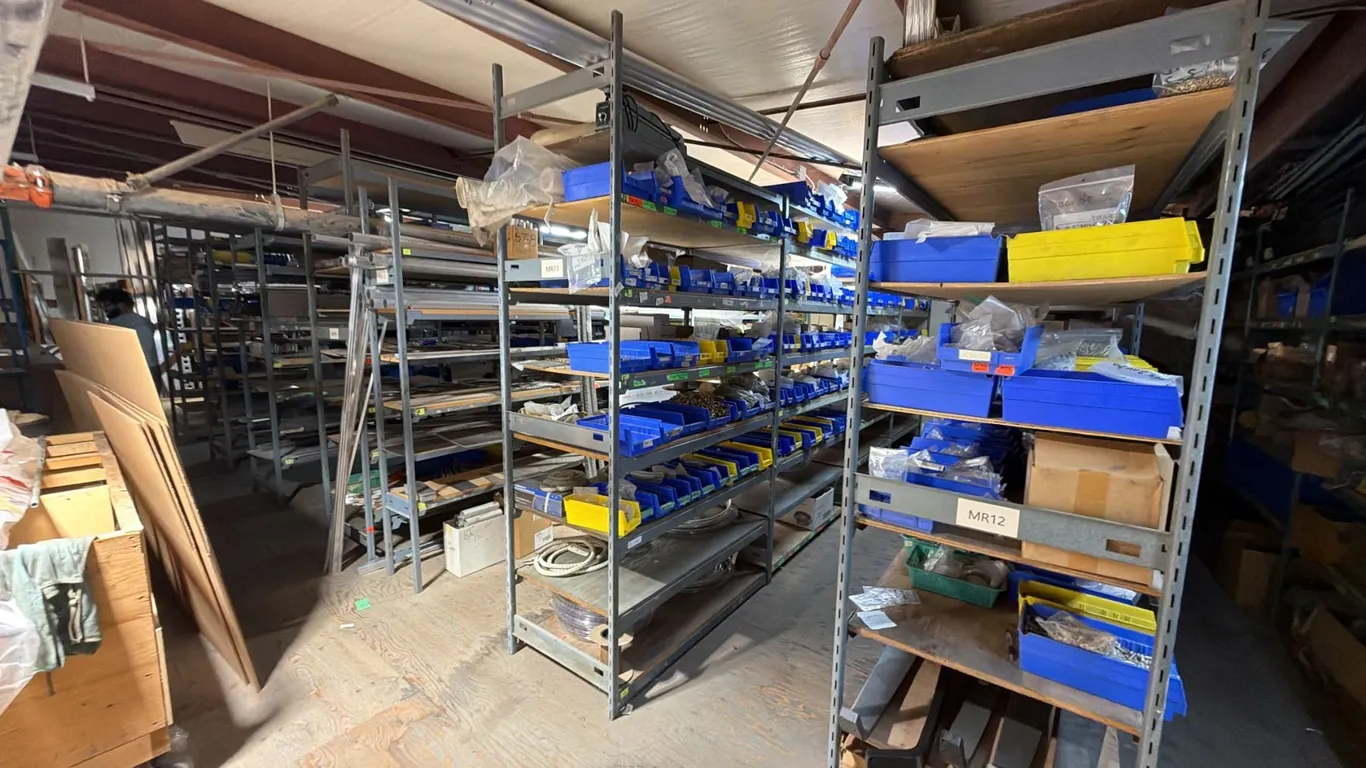 CONTENTS OF ENTIRE UPSTAIRS ROOM INCLUDING; MANY ALUMINUM PARTS, SHELVING & RACKING & MORE
