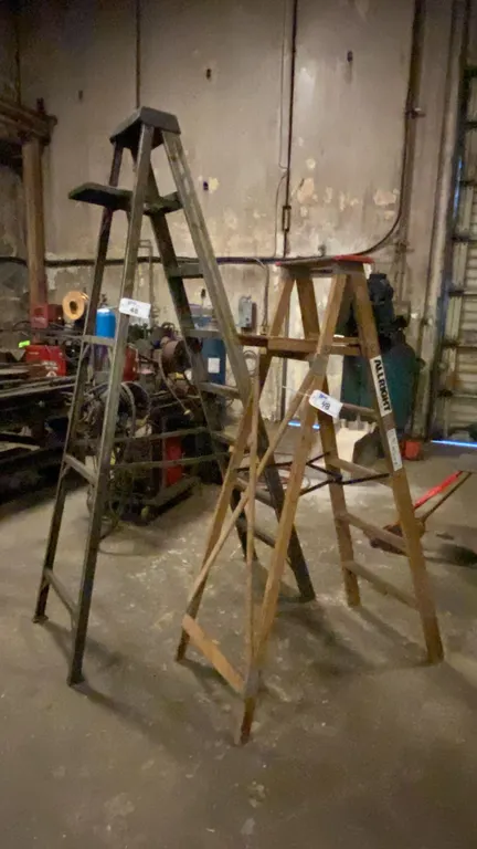 2 STEP LADDERS - FEATHERLITE 8FT ALUMINIUM AND ALLRIGHT 6FT WOODEN STEP LADDER