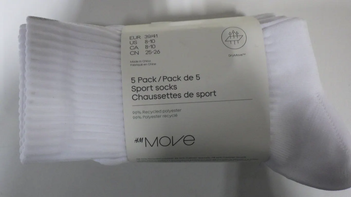H&M Move 5 Pack Sport Socks size 8-10