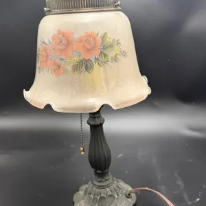 Rose Decorated Glass Shade Table Lamp