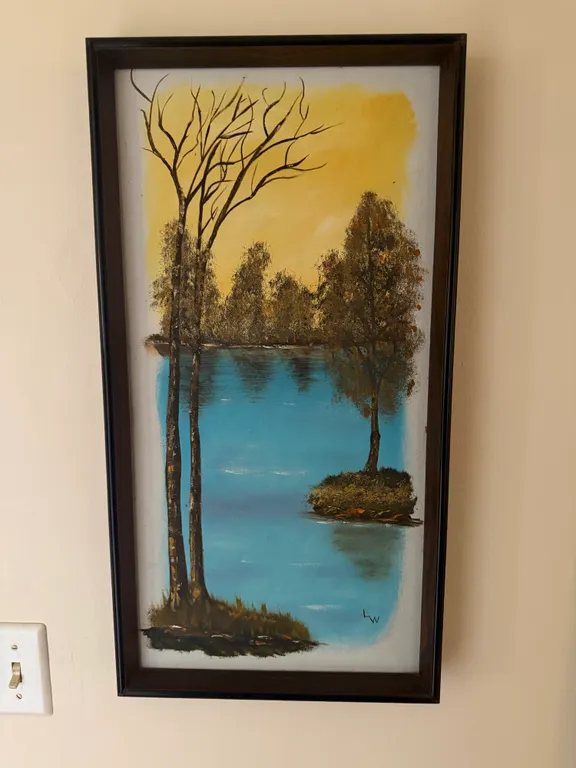 Framed Landscape Painting with Blue Water