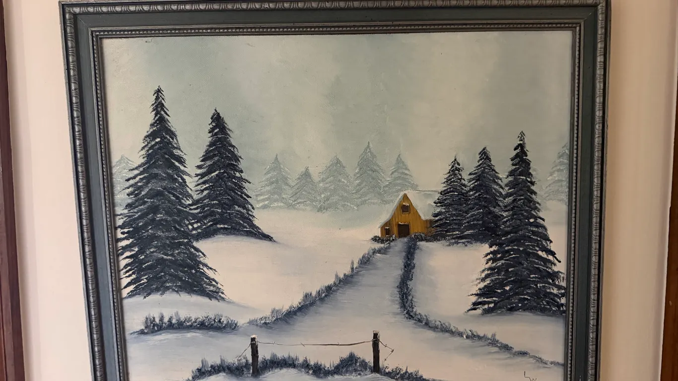 Framed Winter Landscape Painting