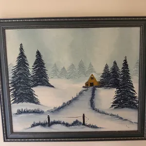 Framed Winter Landscape Painting