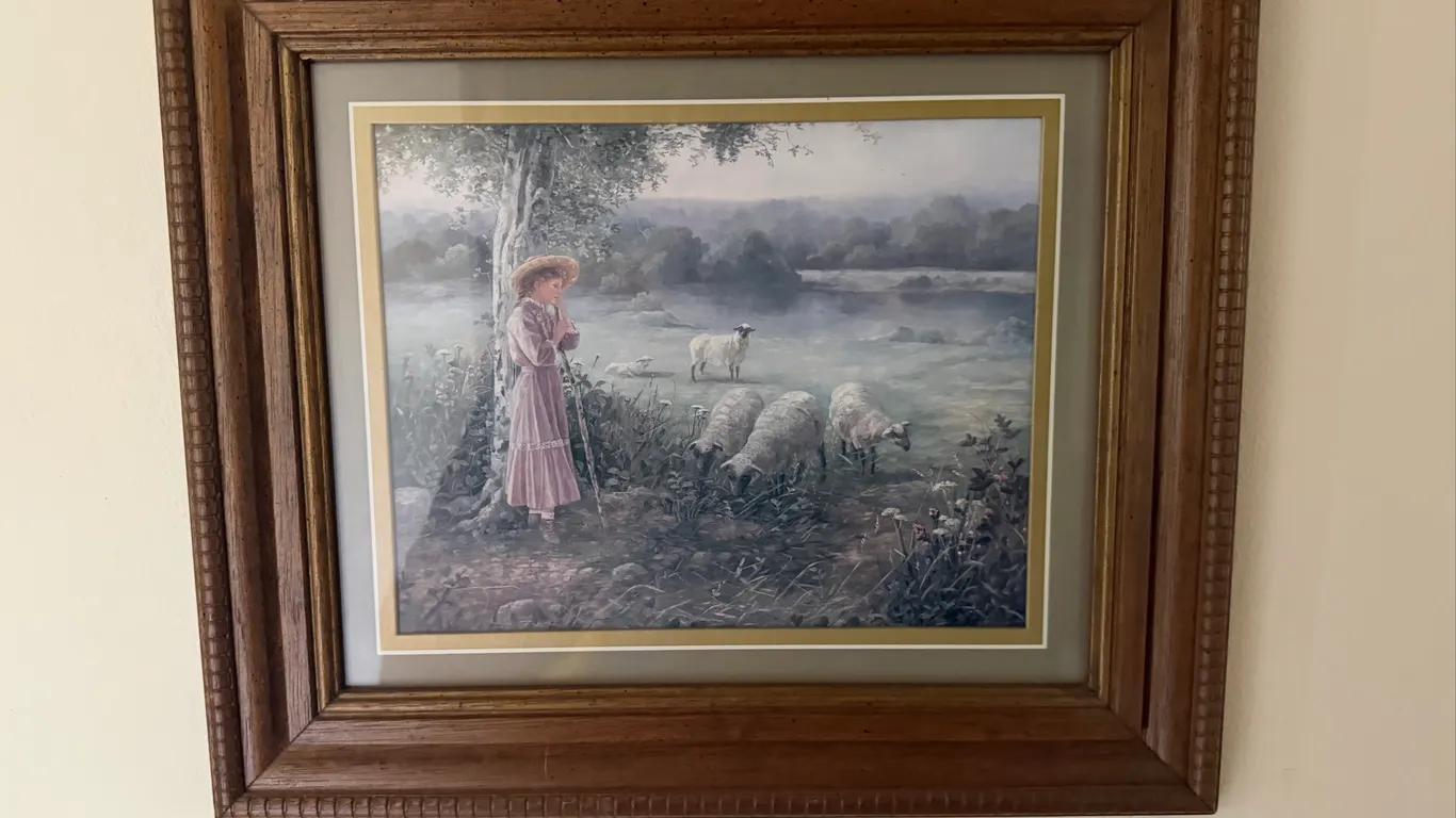 Framed Shepherdess & Sheep Print
