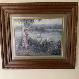 Framed Shepherdess & Sheep Print