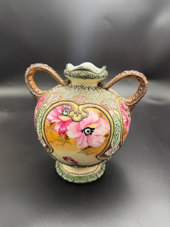 Pre-Nippon Moriage Floral Vase, c.1880