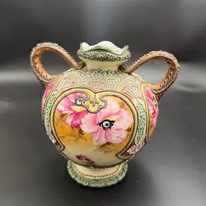 Pre-Nippon Moriage Floral Vase, c.1880