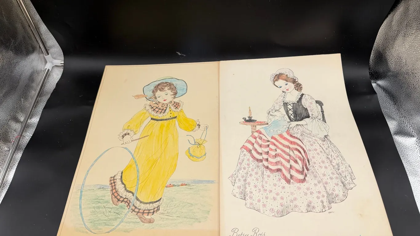 Betsy Ross & Hoop Girl Illustration Pair