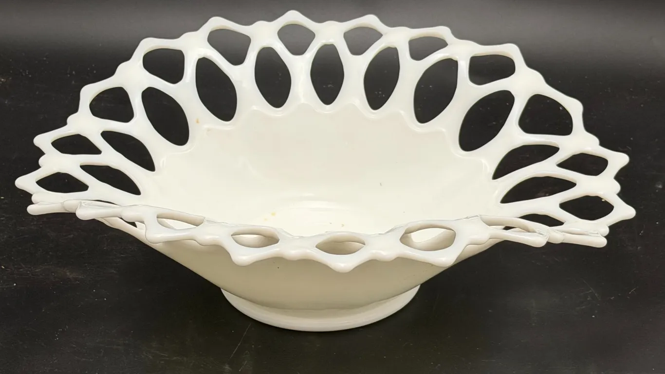 White Milk Glass Openwork Footed Bowl