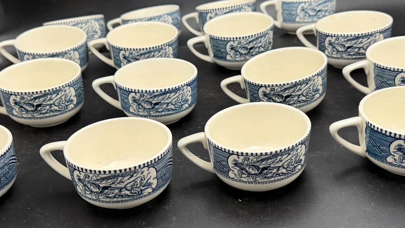 Currier & Ives Blue & White Teacup Lot
