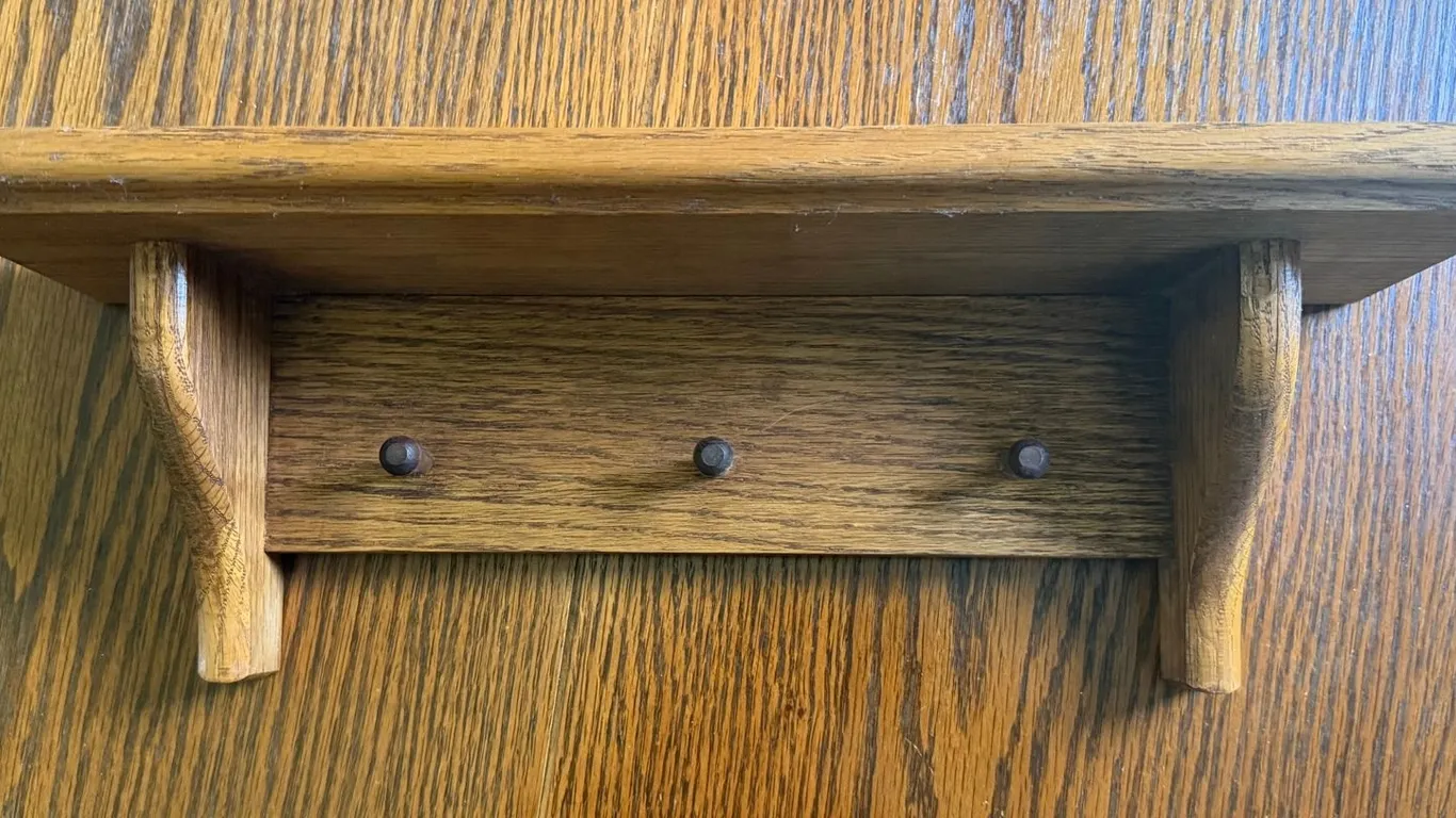 Wood Wall Shelf with Three Pegs