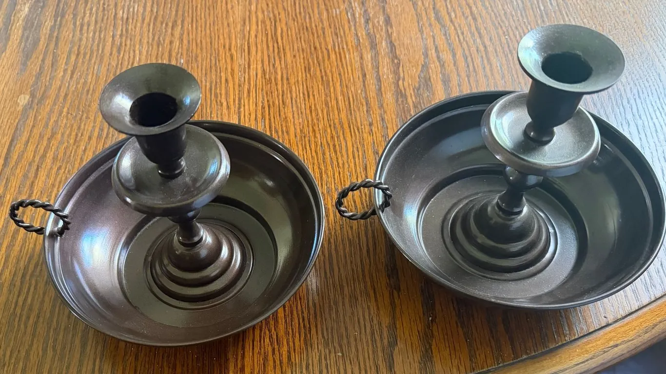 Metal Chamberstick Candle Holder Pair