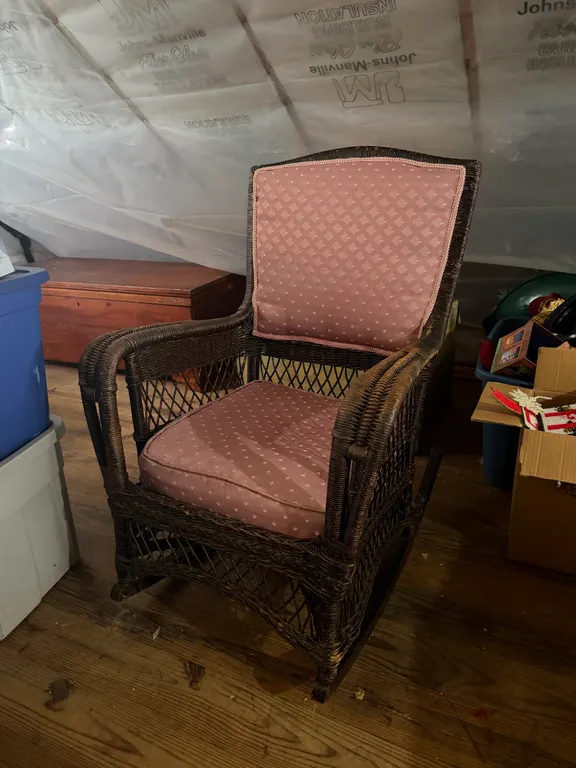 Wicker Rocking Chair with Pink Upholstery