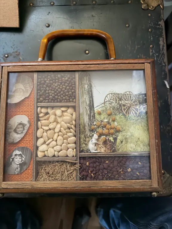 Small Wooden Sewing Box with Shadowbox Lid