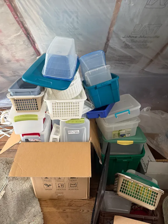 Plastic Storage Bins, Baskets & Lids Lot